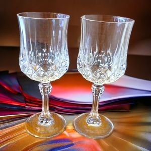 2 Vtg Cristal D'Arques Durand LONGCHAMP French Lead Crystal WINE Goblet Glasses